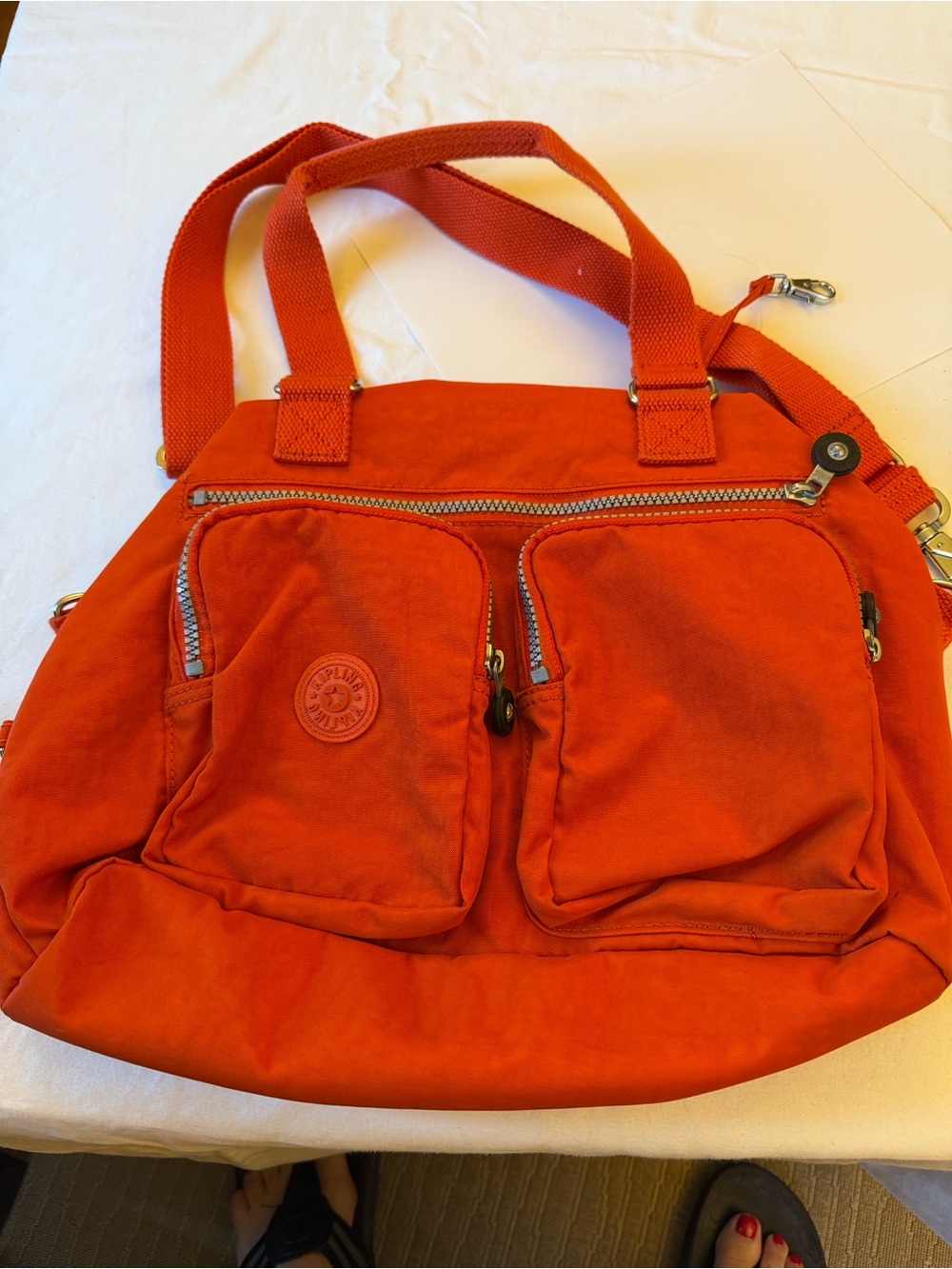 Kipling Bright Orange Dual-Pocket Tote
